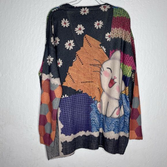 Yesno Cotton Wool Blend Happy Cat Cardigan Women’s Size XXL - Picture 8 of 10